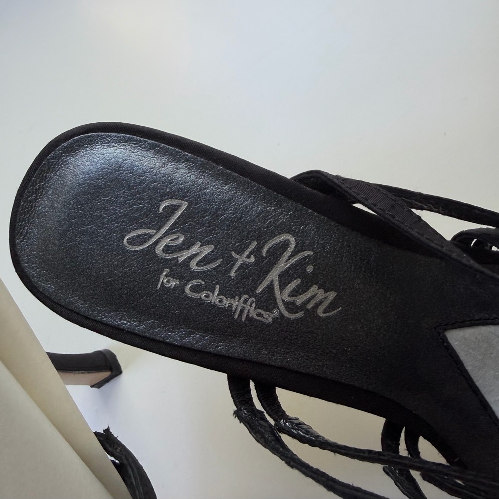 Black Strappy Heeled Sandals with Chain Detail - Picture 3 of 13